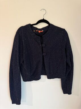 ModCloth Navy Speckled Cropped Knit Cardigan - Button Front